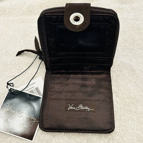 NWT Vera Bradley Mini Zip Wallet Quilted Microfiber Brown Expresso NEW - Picture 5 of 5